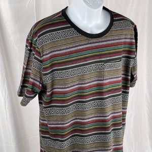 BEAUTIFUL GIANT, MEN’S XL MULTI-COLOR AFRICAN MOTIF CREW POCKET TEE